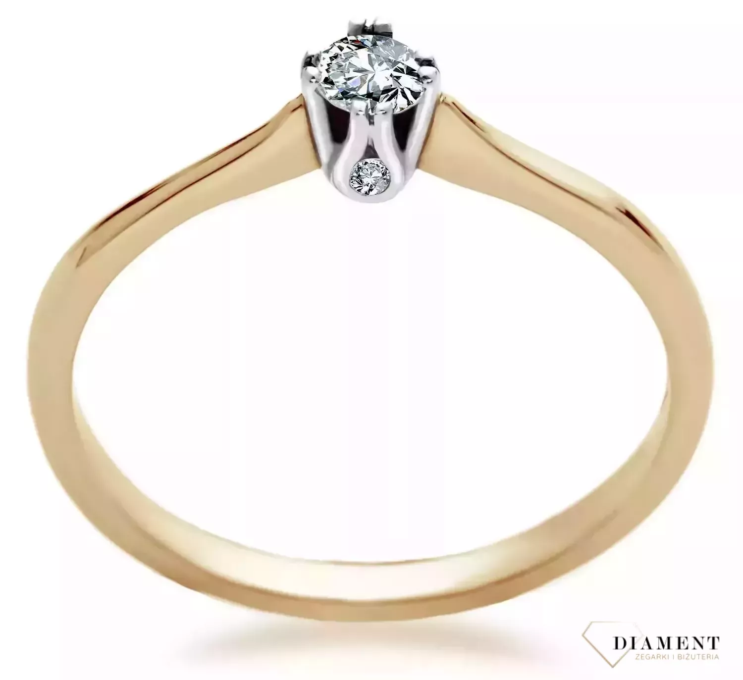 Pierścionek złoty DIAMENT żółte złoto, trzy diamenty w białym złocie, zaręczynowy. Pierścionki zaręczynowe..webp